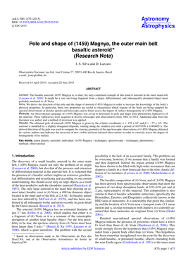 Pole and Shape of \(1459\) Magnya, the Outer Main Belt Basaltic Asteroid