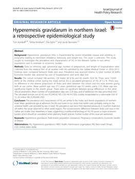 Hyperemesis Gravidarum in Northern Israel: a Retrospective Epidemiological Study Tom Konikoff1,4*, Tehila Avraham2, Ella Ophir1,3 and Jacob Bornstein1,3