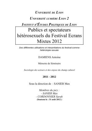 Publics Et Spectateurs Hétérosexuels Du Festival Ecrans Mixtes 2012
