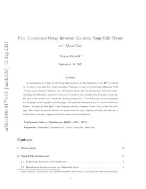 Four Dimensional Gauge Invariant Quantum Yang-Mills Theory