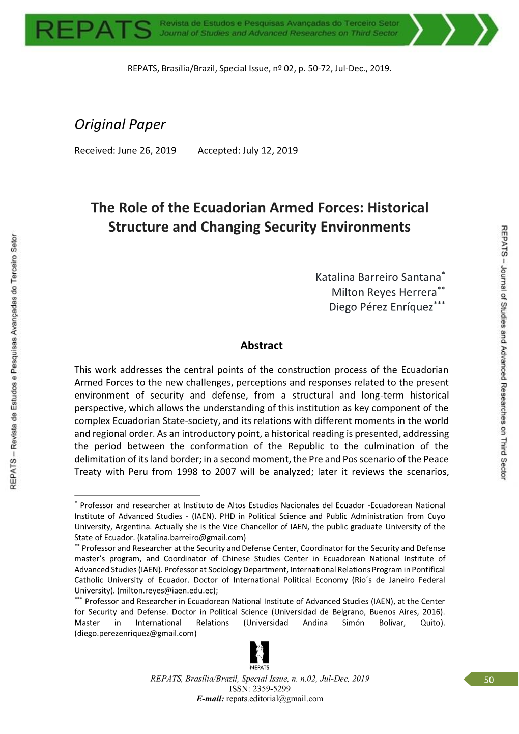 Original Paper the Role of the Ecuadorian Armed Forces