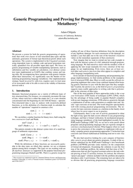 Generic Programming and Proving for Programming Language Metatheory ∗