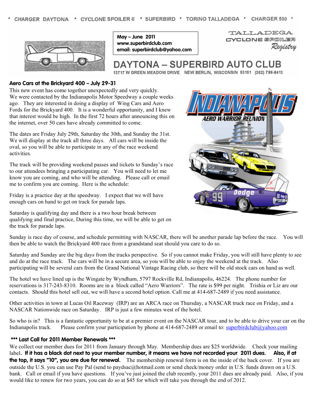 DAYTONA-SUPERBIRD AUTO CLUB WHEELS & DEALS Personal For