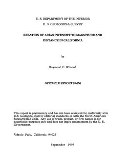 U. S. Department of the Interior U. S. Geological Survey