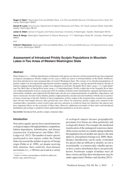 Assessment of Introduced Prickly Sculpin Populations in Mountain Lakes in Two Areas of Western Washington State