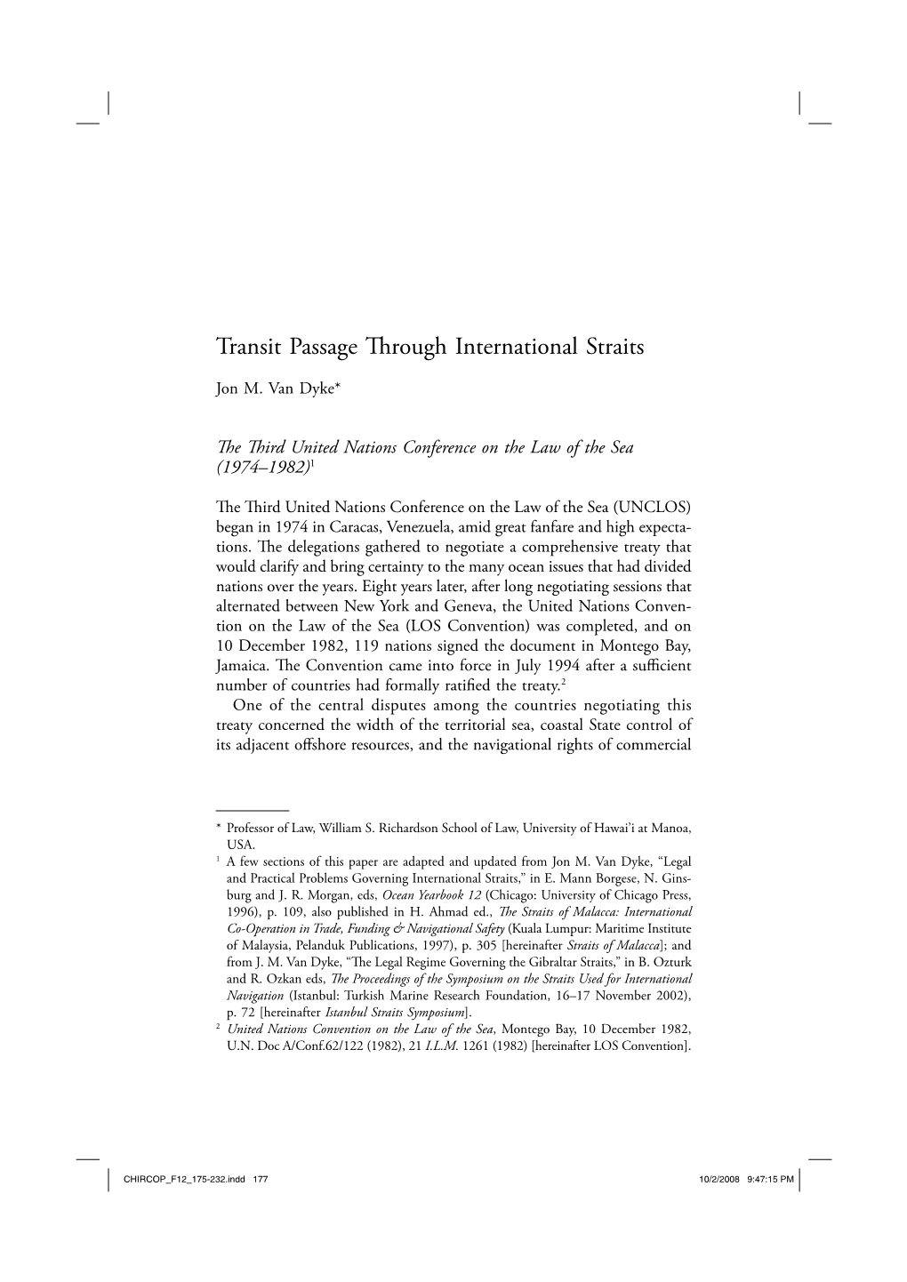 Transit Passage Through International Straits