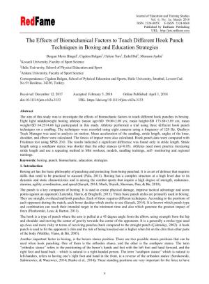The Effects of Biomechanical Factors to Teach Different Hook Punch Techniques in Boxing and Education Strategies