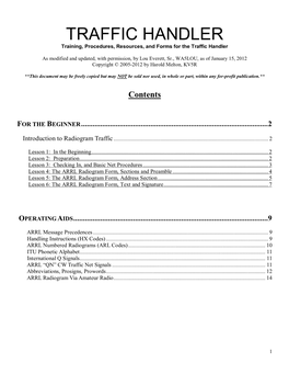 TRAFFIC HANDLER Training, Procedures, Resources, and Forms for the Traffic Handler