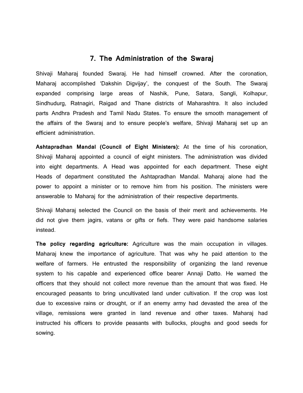 7. the Administration of the Swaraj