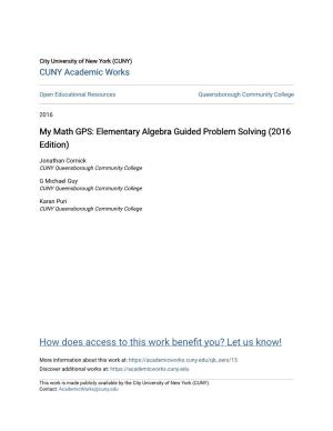 My Math GPS: Elementary Algebra Guided Problem Solving (2016 Edition)