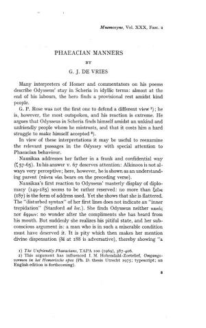 PHAEACIAN MANNERS by G. J. DE VRIES Many Interpreters Of