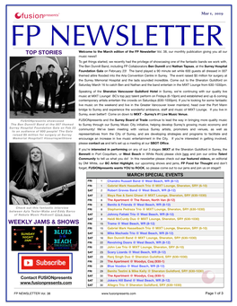 FP NEWSLETTER TOP STORIES Welcome to the March Edition of the FP Newsletter Vol