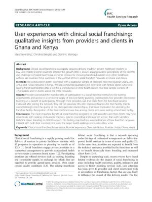 User Experiences with Clinical Social Franchising: Qualitative Insights From