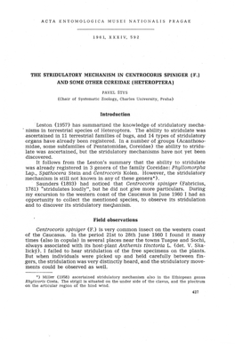 Štys P. the Stridulatory Mechanism in Centrocoris Spiniger (F.)
