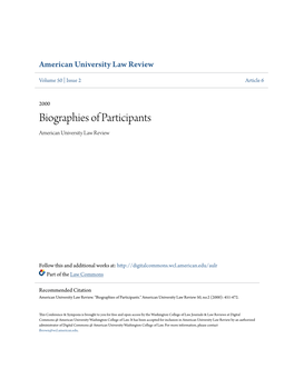 Biographies of Participants American University Law Review
