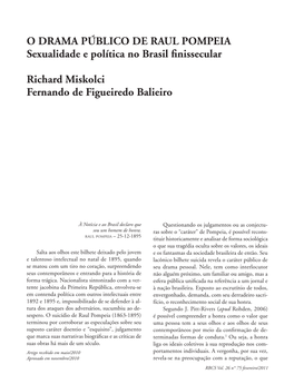 O Drama Público De Raul Pompeia Sexualidade E Política No Brasil Finissecular