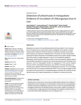 Detection of Arboviruses in Mosquitoes: Evidence of Circulation of Chikungunya Virus in Iran
