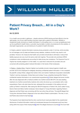 Patient Privacy Breach... All in a Day's Work?