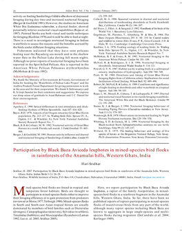 Participation by Black Baza Aviceda Leuphotes in Mixed-Species Bird Flocks in Rainforests of the Anamalai Hills, Western Ghats, India