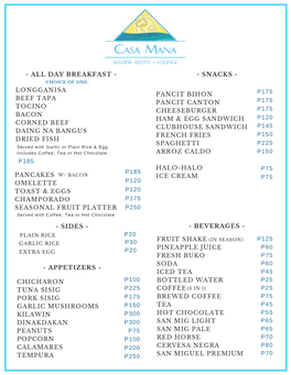 Casa Mana Menu