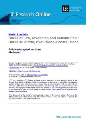 Burke on Law, Revolution and Constitution / Burke Su Diritto, Rivoluzione E Costituzione
