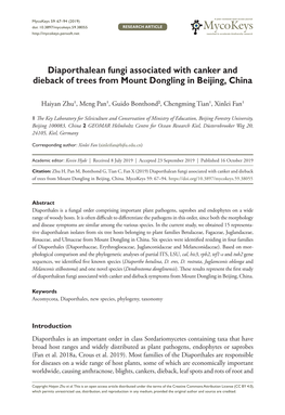 Diaporthalean Fungi Associated with Canker and Dieback of Trees from Mount Dongling in Beijing, China