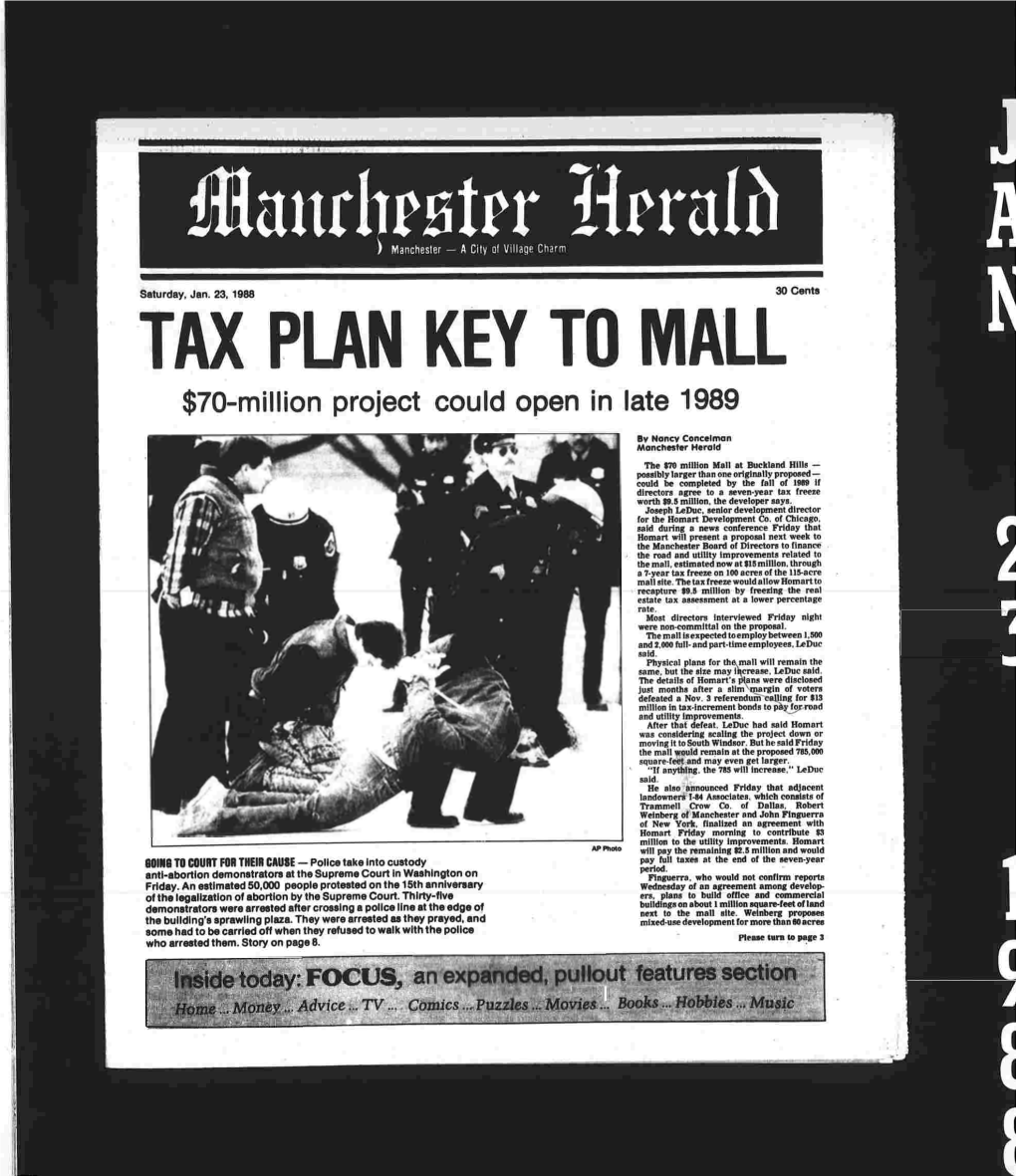 TAX PLAN KEY to MALL $70-Million Project Could Open in Late 1989