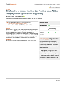NFAT Control of Immune Function: New Frontiers for an Abiding