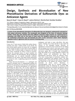 Design, Synthesis and Bio-Evaluation of New Phenothiazine Derivatives of Sulfonamide Dyes As Anticancer Agents