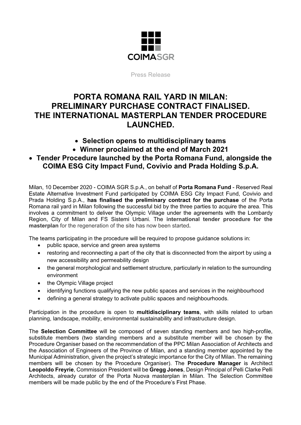 Porta Romana Rail Yard in Milan: Preliminary Purchase Contract Finalised