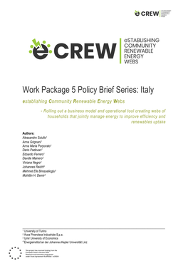 Work Package 5 Policy Brief Series: Italy Establishing Community Renewable Energy Webs