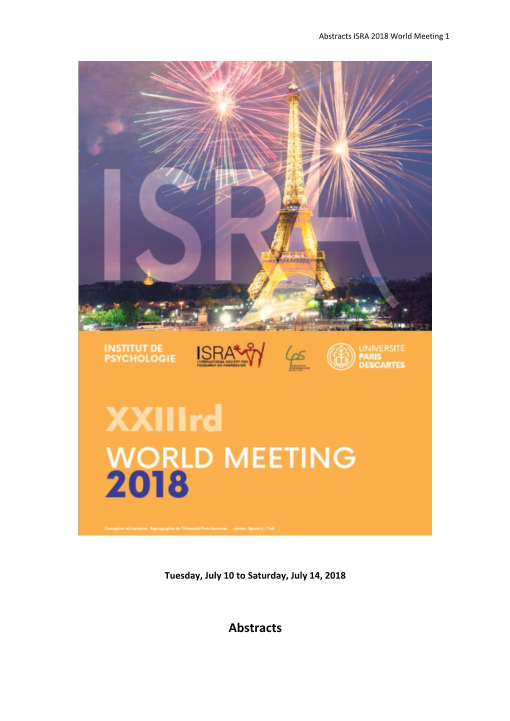 Abstracts ISRA 2018 World Meeting 1