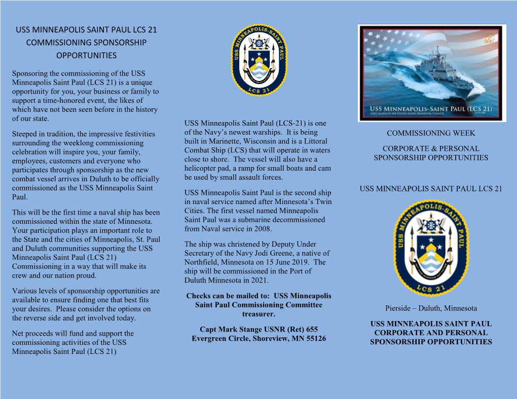 Uss Minneapolis Saint Paul Lcs 21 Commissioning Sponsorship Opportunities