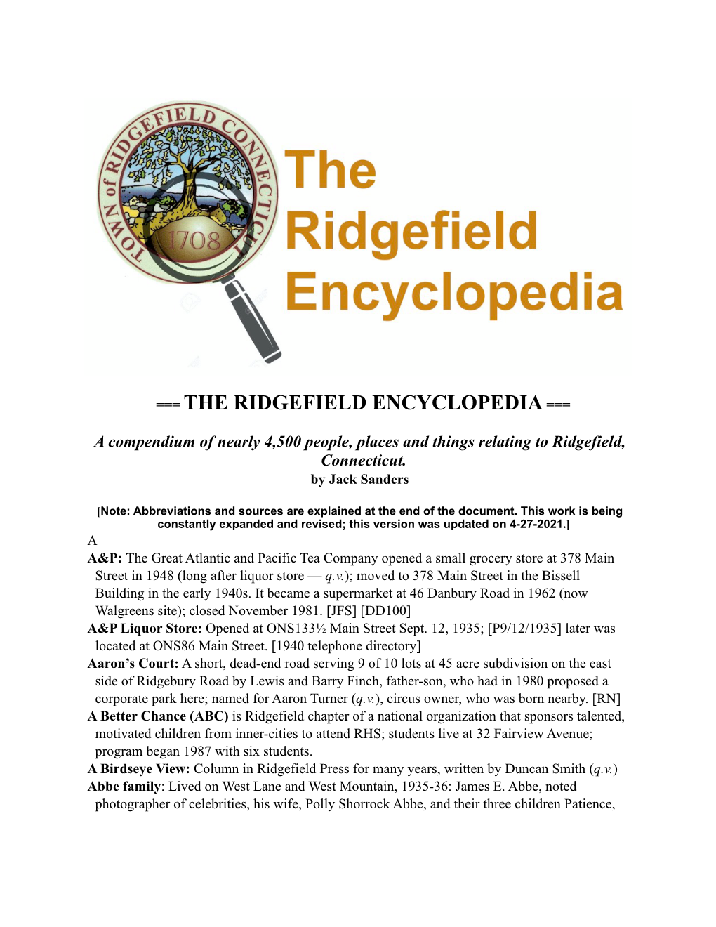 The Ridgefield Encyclopedia ===