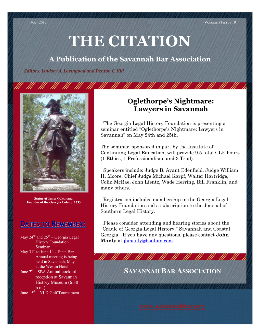 THE CITATION a Publication of the Savannah Bar Association Editors: Lindsey A
