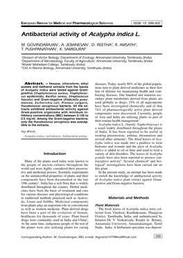 Antibacterial Activity of Acalypha Indica L