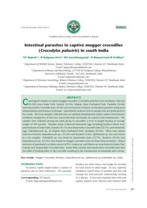 Intestinal Parasites in Captive Mugger Crocodiles (Crocodylus Palustris) in South India