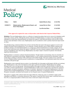 Policy 96018: Blepharoplasty, Blepharoptosis Repair, and Brow