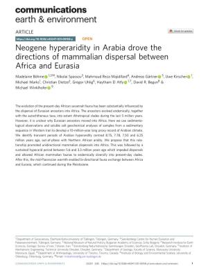 Neogene Hyperaridity in Arabia Drove the Directions of Mammalian Dispersal Between Africa and Eurasia