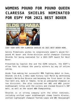 Womens Pound for Pound Queen Claressa Shields Nominated for Espy for 2021 Best Boxer