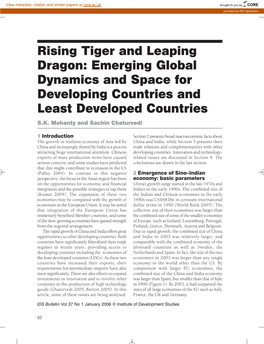 Rising Tiger and Leaping Dragon: Emerging Global Dynamics and Space for Developing Countries and Least Developed Countries