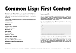 Common Lisp: First Contact