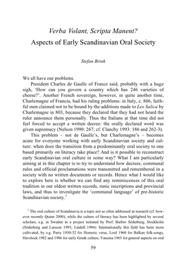 Verba Volant, Scripta Manent? Aspects of Early Scandinavian Oral Society