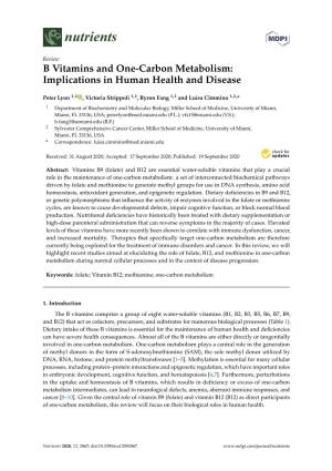 B Vitamins and One-Carbon Metabolism: Implications in Human Health and Disease