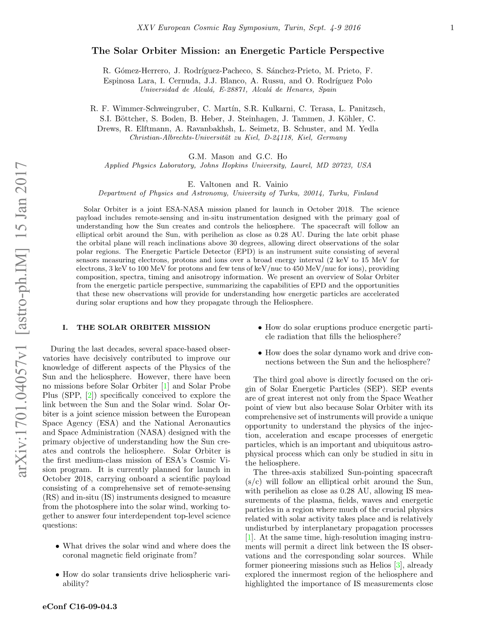 The Solar Orbiter Mission: an Energetic Particle Perspective