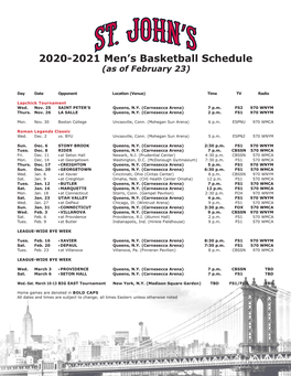 2020-2021 Men's Basketball Schedule