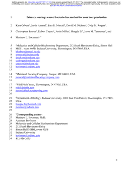 A Novel Bacteria-Free Method for Sour Beer Production 1 Kara Osburna