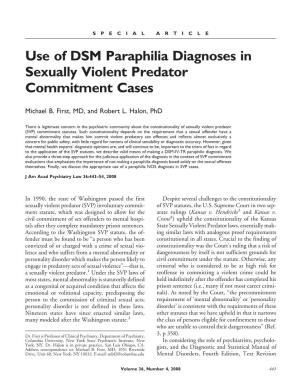 Use of DSM Paraphilia Diagnoses in Sexually Violent Predator Commitment Cases