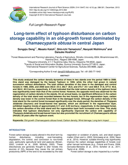Long-Term Effect of Typhoon Disturbance on Carbon Storage Capability in an Old-Growth Forest Dominated by Chamaecyparis Obtusa in Central Japan