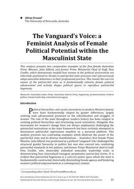 A Feminist Analysis of Female Political Potential Within the Masculinist State